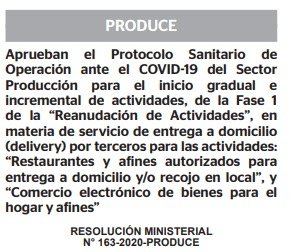 RESOLUCION MINISTERIAL N° 163-2020-PRODUCE